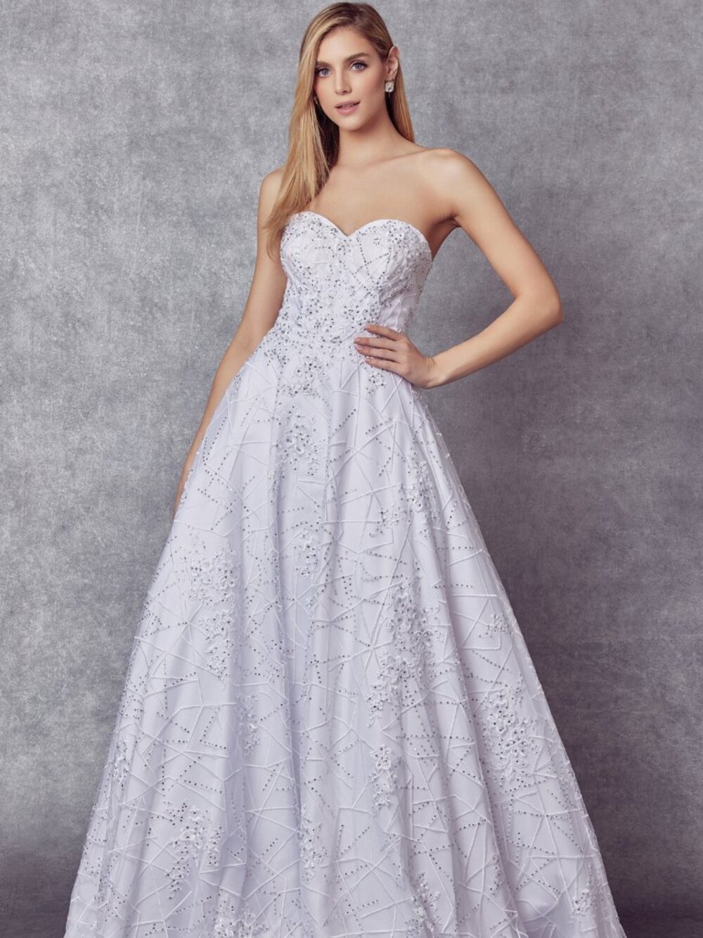 New Strapless White Wedding Gown w/ Sweetheart Neck & Rhinestones JT692W